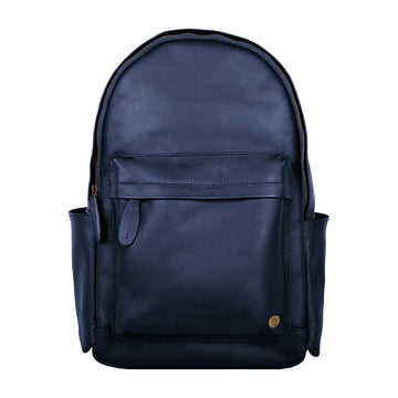 Classic Navy Blue Leather Backpack with 15" Laptop Compartment