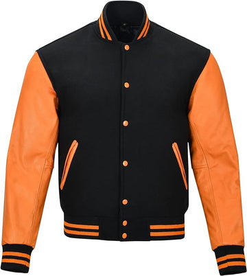 Black & Orange Varsity Jacket – Classic Letterman Look