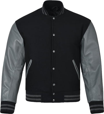 Men’s Black and Grey Varsity Jacket – Classic Letterman Bomber
