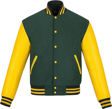 Green & Yellow Varsity Jacket – Classic Wool & Leather Letterman Style