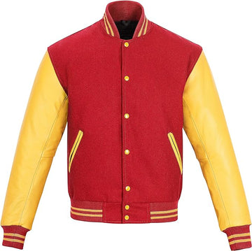 Classic Varsity Jacket – Red & Yellow Leather Sleeve Edition