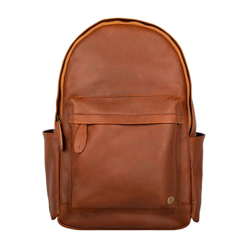 Classic Brown Leather Backpack with 15" Laptop Capacity & Side Pockets