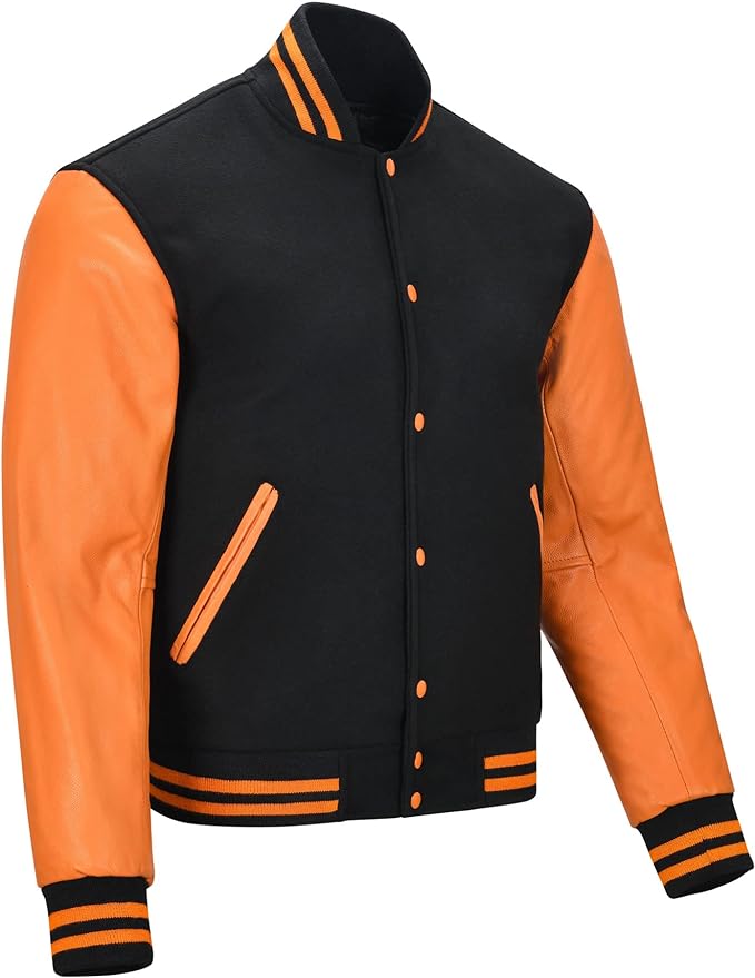 Black & Orange Varsity Jacket – Classic Letterman Look