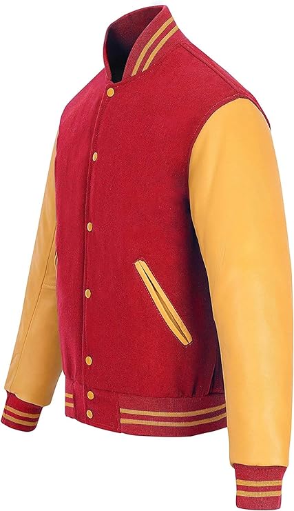 Classic Varsity Jacket – Red & Yellow Leather Sleeve Edition