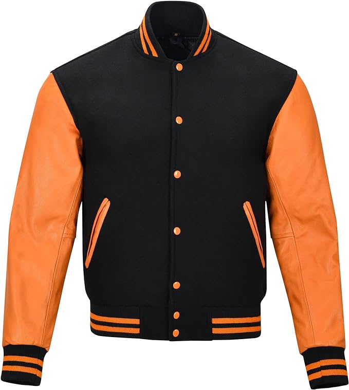 Black & Orange Varsity Jacket – Classic Letterman Look