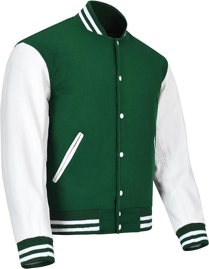 Green & White Varsity Jacket – Classic Sporty Look