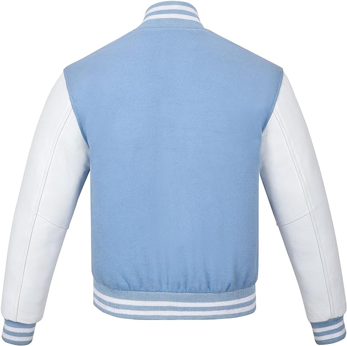 Men’s Light Blue and White Varsity Jacket – Classic Letterman Bomber
