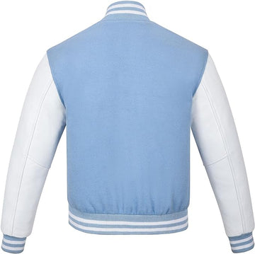 Men’s Light Blue and White Varsity Jacket – Classic Letterman Bomber