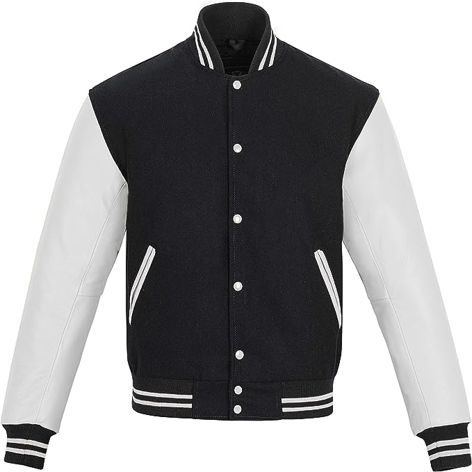 Classic Black and White Varsity Jacket – Premium Wool & Leather Letterman