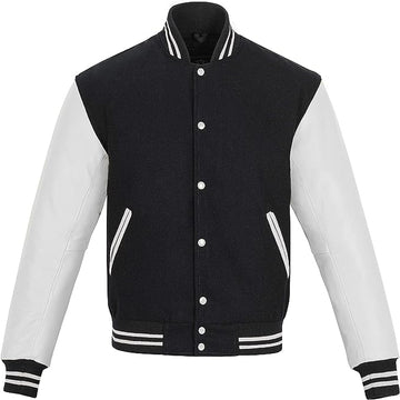 Classic Black and White Varsity Jacket – Premium Wool & Leather Letterman
