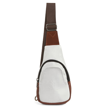White & Brown Leather Sling Bag – Stylish & Functional Crossbody