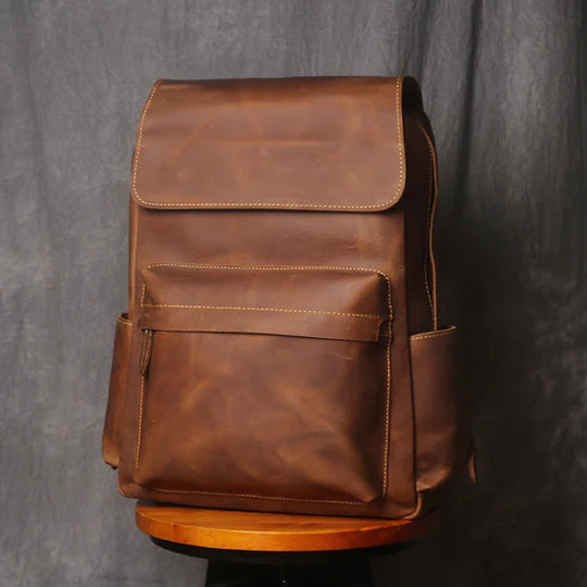 Vintage Full-Grain Leather Backpack – Classic & Durable