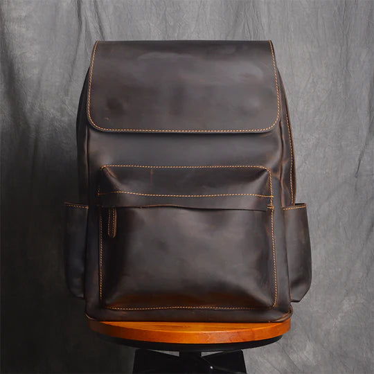 Vintage Leather Backpack with Spacious Compartments & Durable Stitching