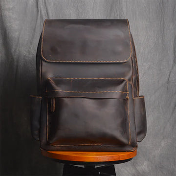Vintage Leather Backpack with Spacious Compartments & Durable Stitching