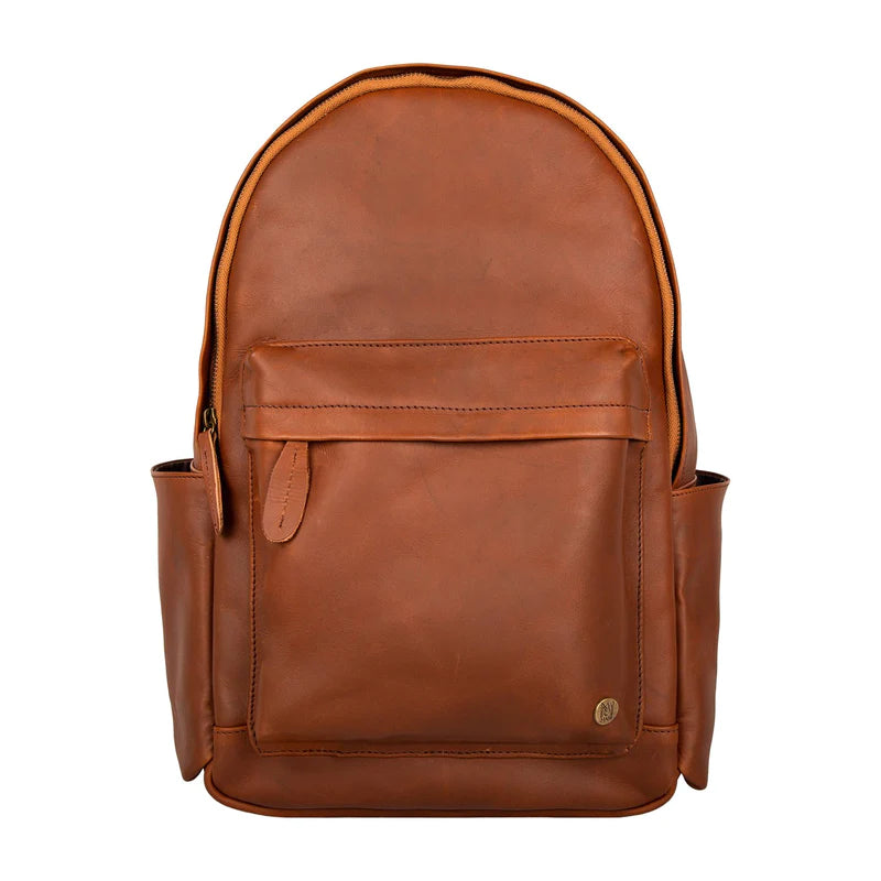 Classic Brown Leather Backpack with 15" Laptop Capacity & Side Pockets